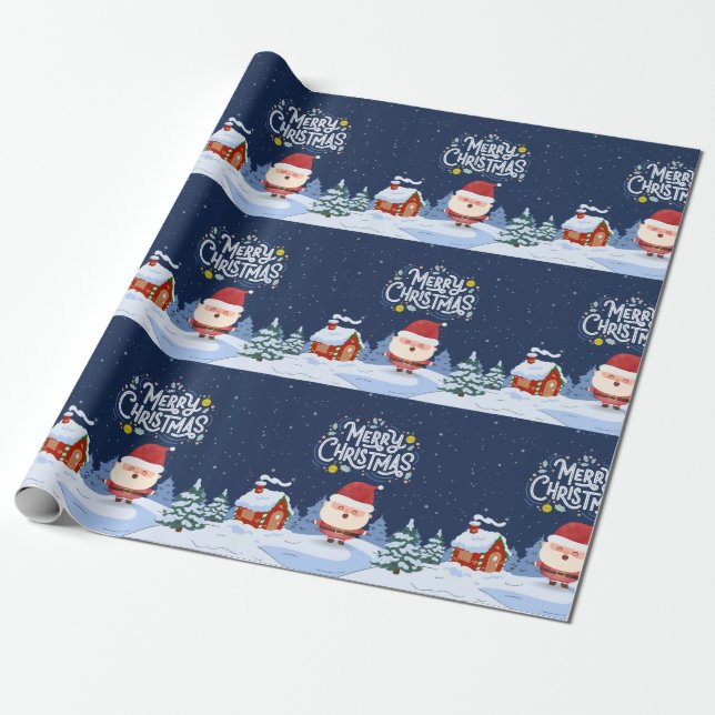 Navy Fun Santa Claus Illustriert Frohe Weihnachten Geschenkpapier (Ungerollt)