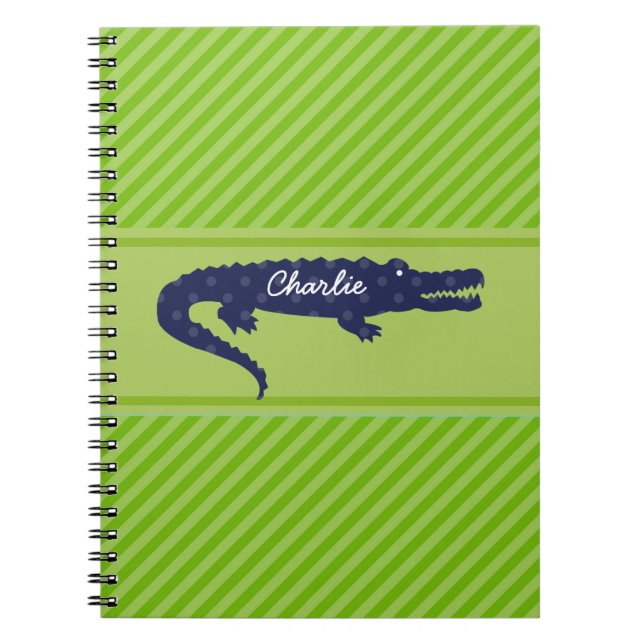 Navy Gator auf Green Diagonal Personalisiert Noteb Notizblock (Vorderseite)