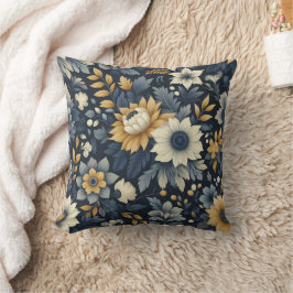 Navy, gelb und grau Blumenmuster Kissen