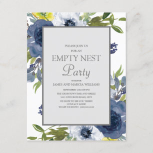 Navy Gelb Weiße Blumige Blätter Empty Nest Party Einladung