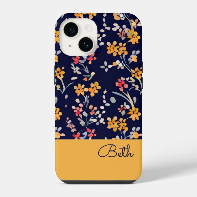 Navy Gelbe Wildblume iPhone Hülle (Rückseite)