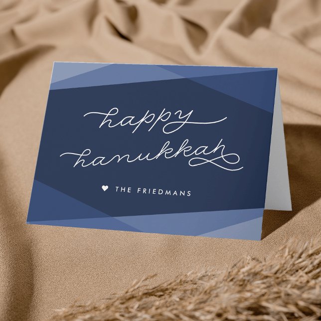 Navy Geo Script | Happy Hanukkah Feiertagskarte (Von Creator hochgeladen)