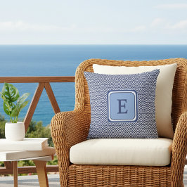 Navy Geometric Chevron Monogram Design Kissen