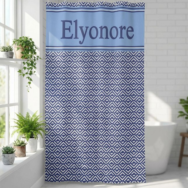 Navy Geometric Chevron Name Design Duschvorhang (Von Creator hochgeladen)