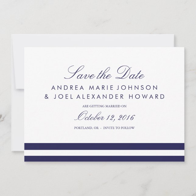 Navy-gestreifte Hochzeit Save the Date (Vorderseite)