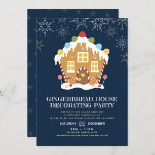 Navy Gingerbread House Decoration Party Einladung