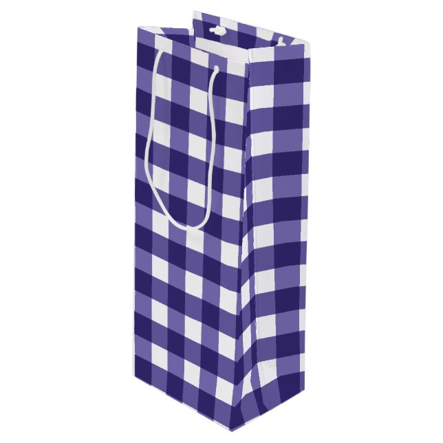 Navy Gingham Geschenktüte Für Weinflaschen (Vorderseite Schrägansicht)