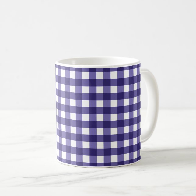 Navy Gingham Kaffeetasse (VorderseiteRechts)