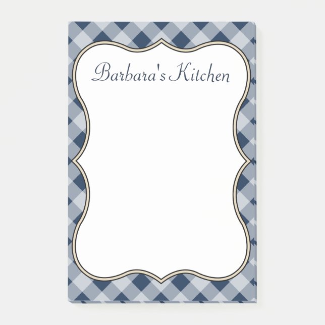 Navy Gingham Kitchen Notepad Post-it Klebezettel (Vorderseite)