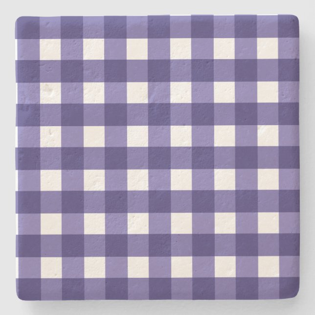 Navy Gingham Steinuntersetzer (Vorderseite)
