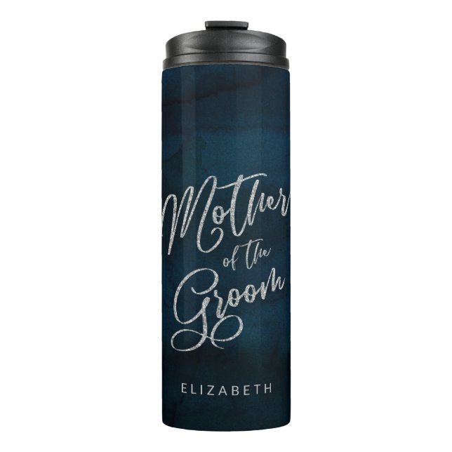Navy Glanz Dunkelblau Monogramm Mutter des Bräutig Thermosbecher (Vorderseite)