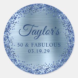 Navy Glitter Hellblau Folie 50 & Fabulous Runder Aufkleber