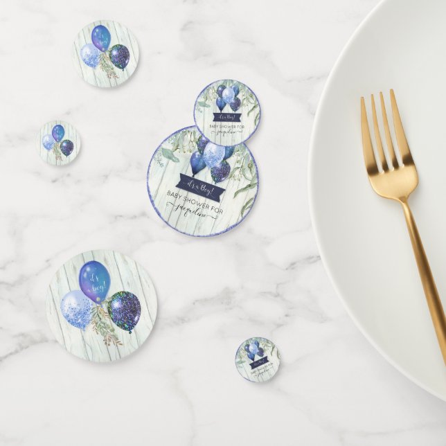 Navy Glitzer Balloons Eucalyptus Baby Boy Showdusc Konfetti (Gruppe)