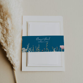 Navy Glückliche Farbige Boho Wildblumen-Hochzeit  Einladungsbanderole