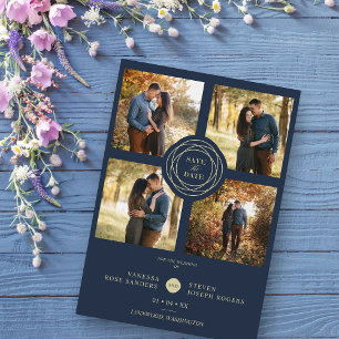Navy Gold 4 Fotos Moderne Collage Wedding Script