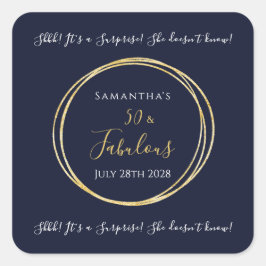 Navy Gold 50. Überraschung Geburtstagsparty Quadratischer Aufkleber