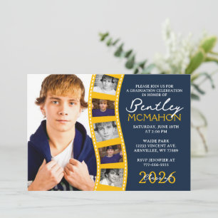 Navy & Gold 6 Foto Filmstrip Abschluss Collage Einladung