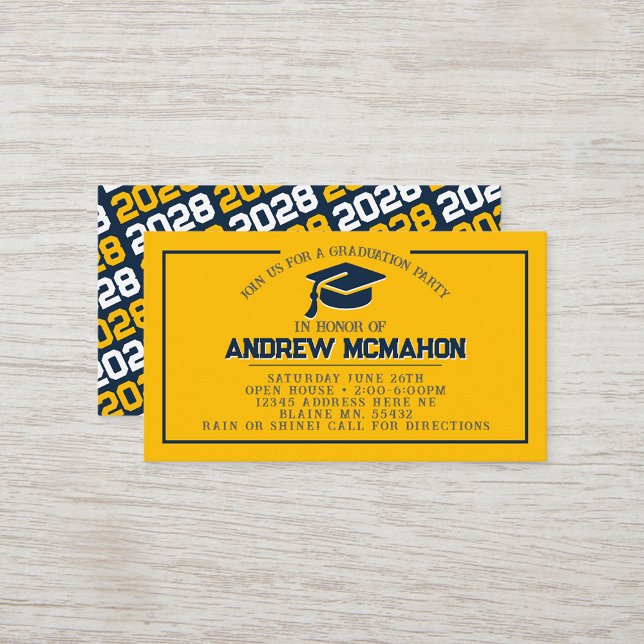 Navy & Gold Abschluss Mini Abschluss Einladungen (Navy Blue & Yellow Gold Mini Graduation Invites for Friends, Team Mates or as Inserts!)