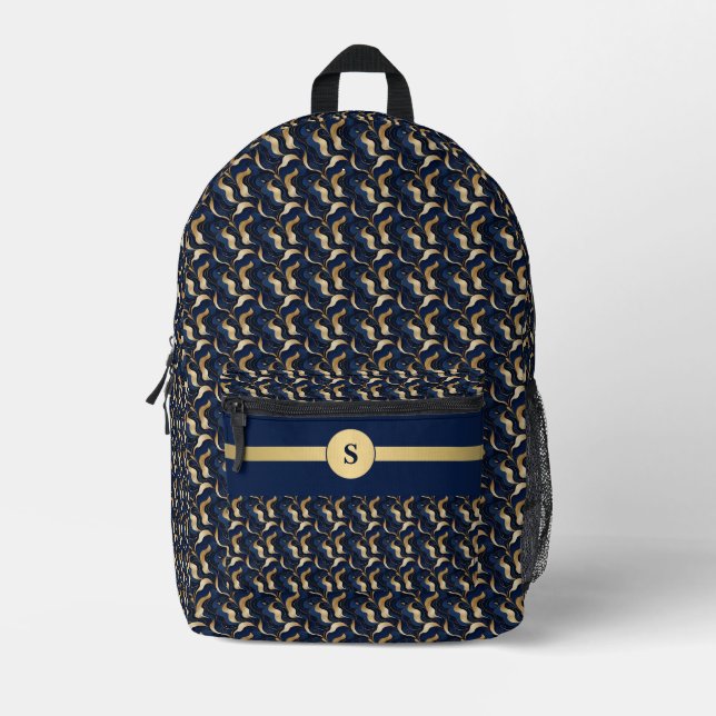 Navy & Gold Abstrakter Personalisierter Rucksack (Vorderseite)