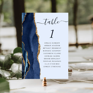 Navy Gold Achat Blassblaue Hochzeit Tischnummer