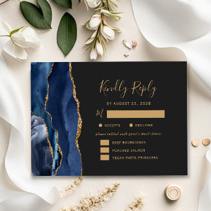 Navy Gold Achat-Essen Optionen Dark Hochzeit RSVP Karte