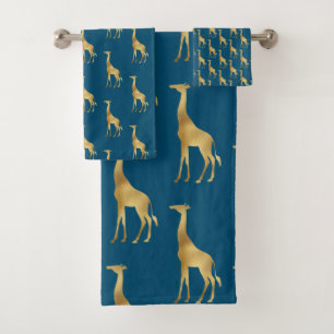 NAVY GOLD AFRICAN GIRAFFE WHITE BADEZIMMER TOWEL S BADHANDTUCH SET