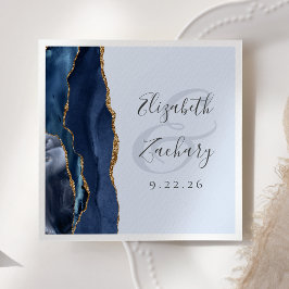 Navy Gold Agate Pale Blue Wedding Serviette