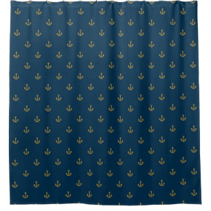 Navy Gold Anchor Muster Duschvorhang