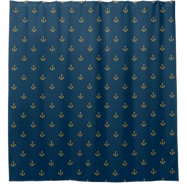 Navy Gold Anchor Muster Duschvorhang (Vorderseite)