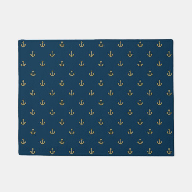Navy Gold Anchor Muster Fußmatte (Vorderseite)