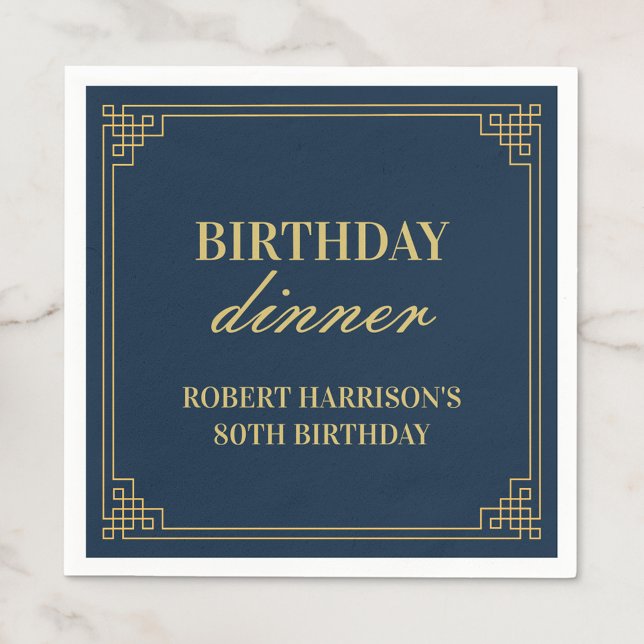 Navy Gold Art Deco 80th Birthday Dinner Party Serviette (Von Creator hochgeladen)