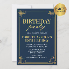 Navy Gold Art Deco 80th Birthday Party Invitation Einladung