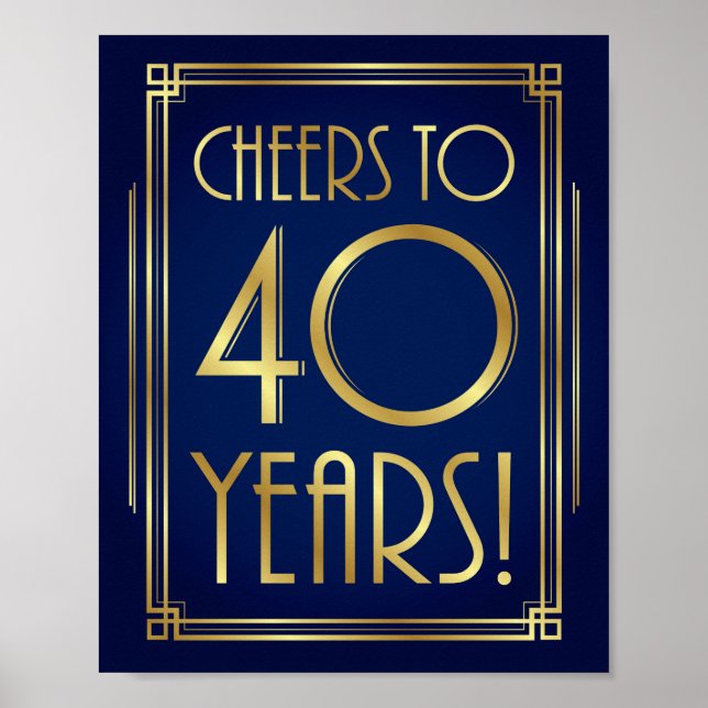 Navy Gold Art Déco BIETET 40 JAHRE Signatur Poster (Vorne)