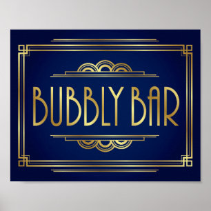 Navy Gold Art Deco BUBBLY BAR Sign Print Poster