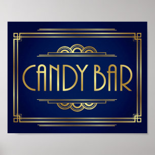 Navy Gold Art Deco CANDY BAR Sign Print Poster