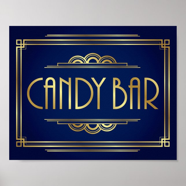 Navy Gold Art Deco CANDY BAR Sign Print Poster (Vorne)