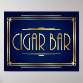 Navy Gold Art Deco CIGAR BAR Sign Print Poster