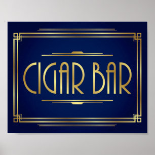 Navy Gold Art Deco CIGAR BAR Sign Print Poster