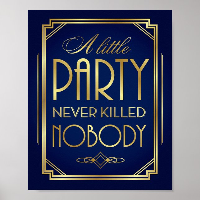 Navy Gold Art Deco Ein kleines PARTY signieren Pri Poster (Vorne)
