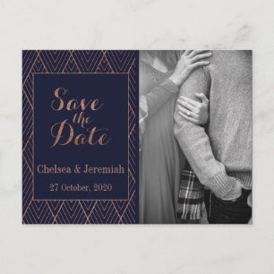 Navy Gold Art Deco Foto Save the Date Postkarte