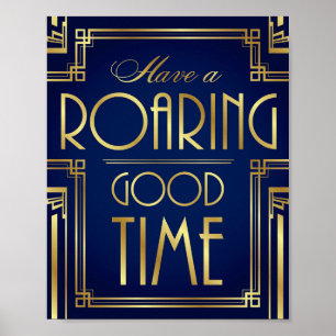 Navy Gold Art Deco HABEN EINE ROARING GUTE ZEIT Pr Poster