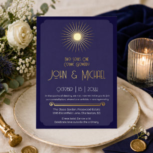 Navy Gold Art Deco Kosmische Elegante Hochzeit Folieneinladung
