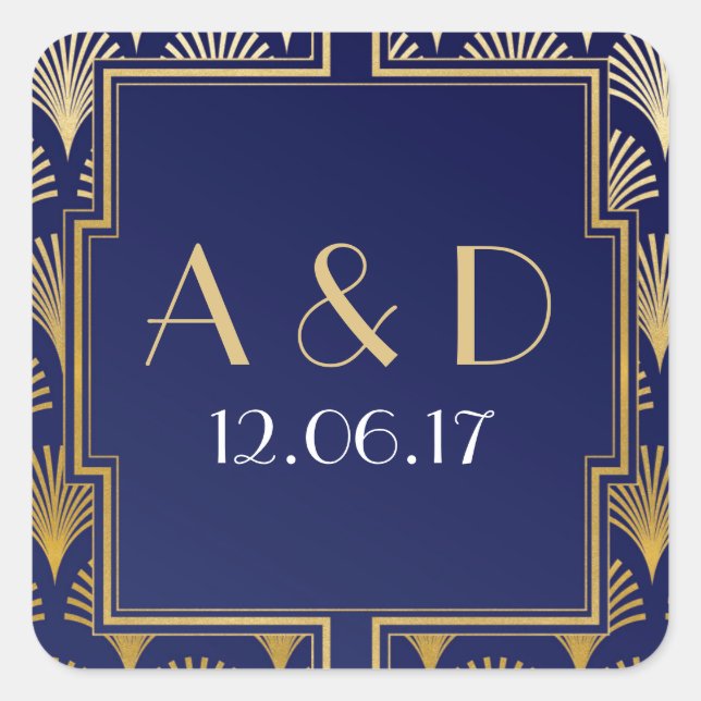 Navy & Gold Art Deco-Label der 20er Jahre Quadratischer Aufkleber (Vorderseite)