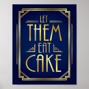 Navy Gold Art Deco LIESS SIE EAT CAKE Sign Print Poster