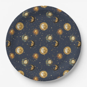 Navy Gold Astrologie-Symbole Kosmisch Pappteller