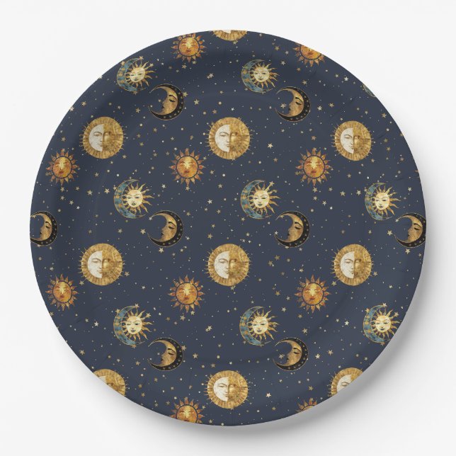 Navy Gold Astrologie-Symbole Kosmisch Pappteller (Vorderseite)