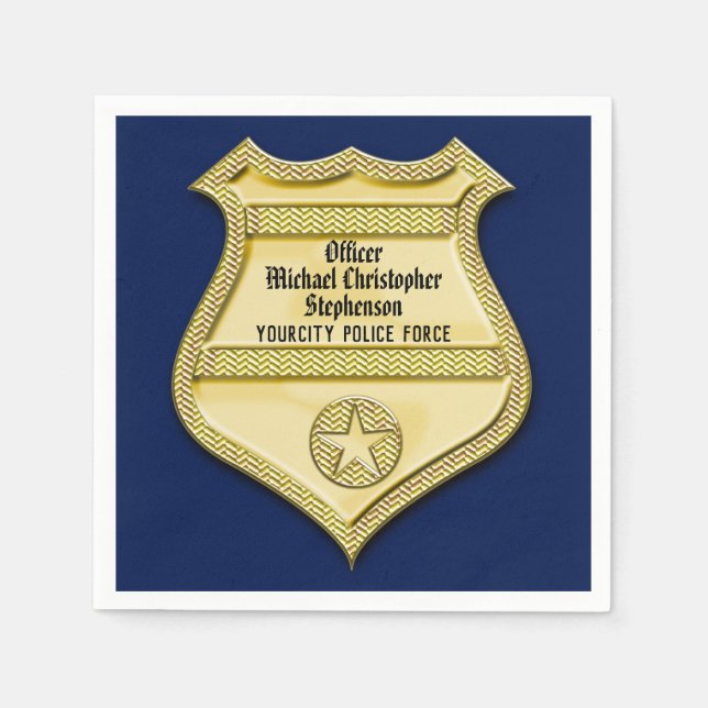 Navy Gold Badge Police Graduation/Retirement Party Serviette (Vorderseite)