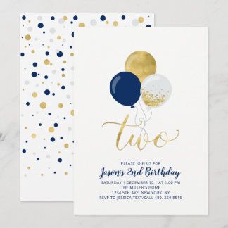 Navy & Gold Balloons | 2. Junge Geburtstag Einladung