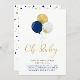 Navy & Gold Balloons | Oh Baby Boy Baby Dusche Einladung