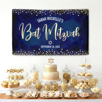 Navy Gold Bat Mitzvah Modern Foil Glitzer Script